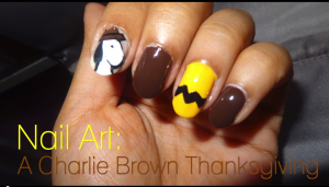 a chalie brown thanksgiving nail art