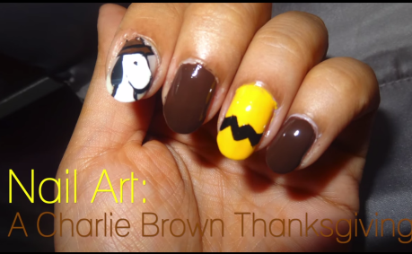 a chalie brown thanksgiving nail art